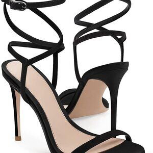 Womens Faux Leather Lace Up Heeled Sandals Summer Dress Shoes 6.5